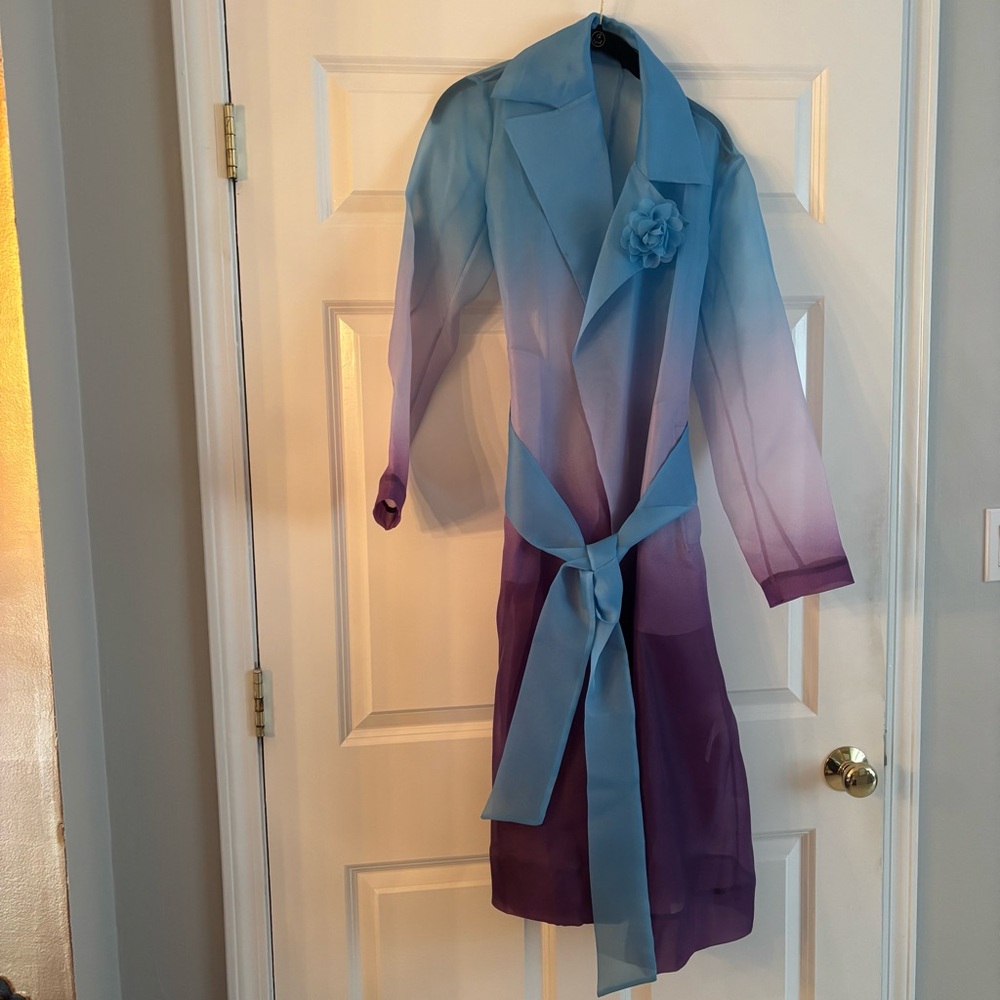 NEW C. Wonder Christian Siriano Blue Purple Organza Ombre Trench Coat with Pin